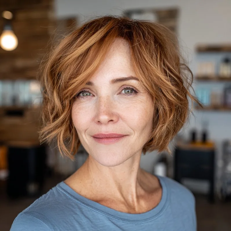 Textured Auburn Bob with Subtle Bangs
