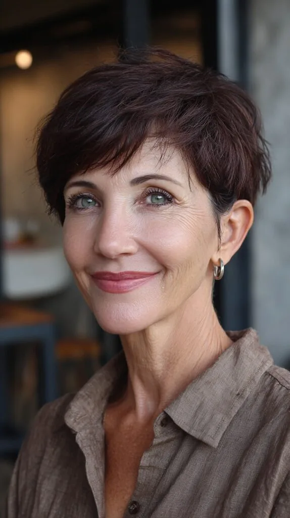 Textured Auburn Pixie with Micro-Tapered Nape and Natural Crown Lift