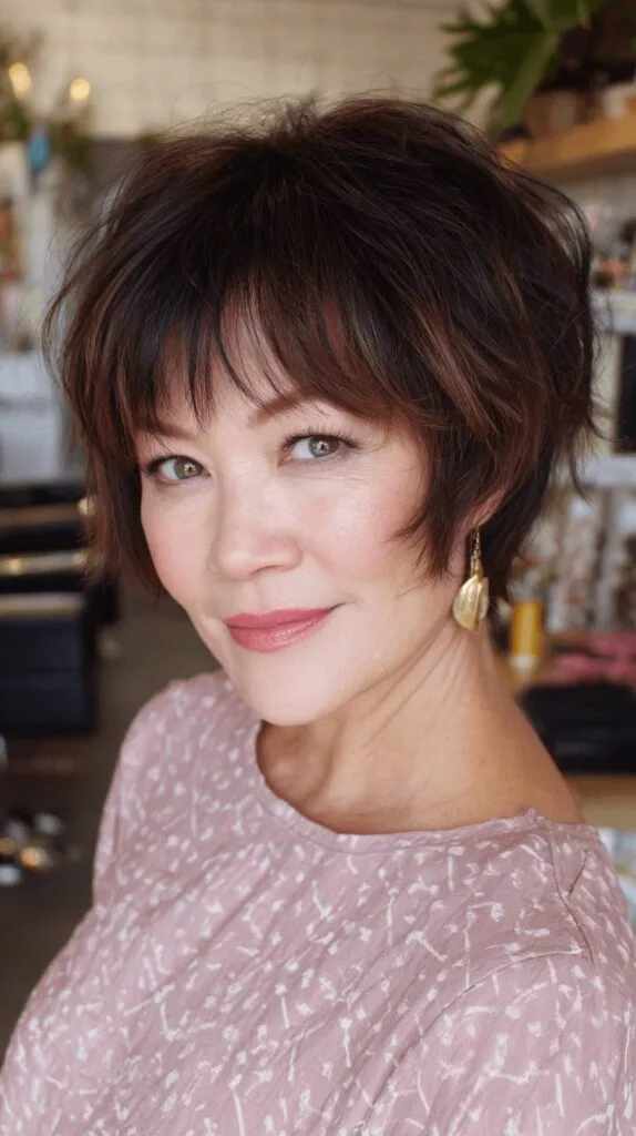 Textured Bixie Cut with Soft Bangs and Rich Tones