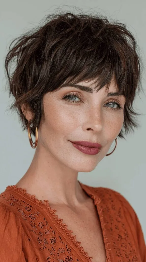 Textured Bixie Cut with Soft Layers and Fringe