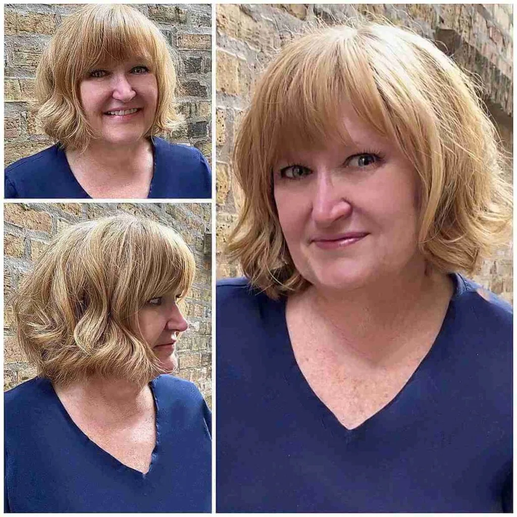 Textured Blonde Bob with Eye-Length Bangs for 50-Year-Olds