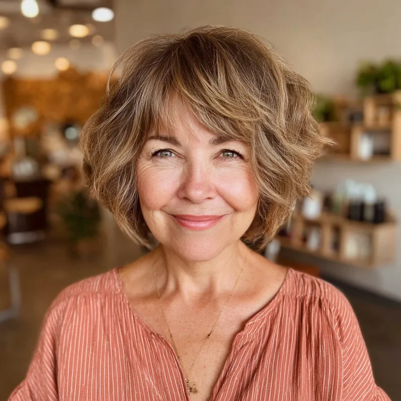 Textured bob with playful volume and soft bangs