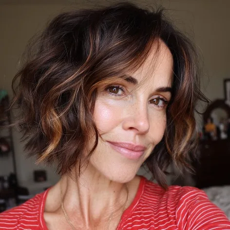 Textured Chocolate Bob with Subtle Caramel Highlights