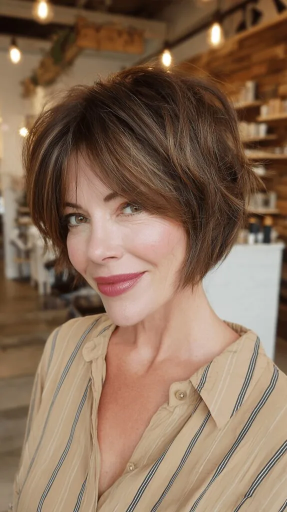 Textured Chocolate Stacked Bob with Soft Volume