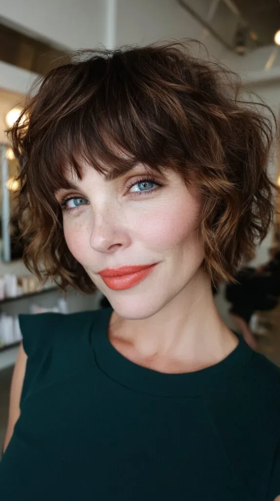 Textured Choppy Bangs with Defined Curls