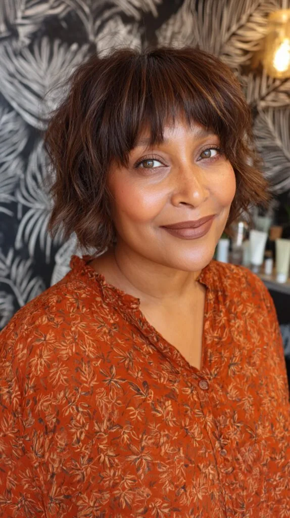 Textured Choppy Bob with Bold Bangs