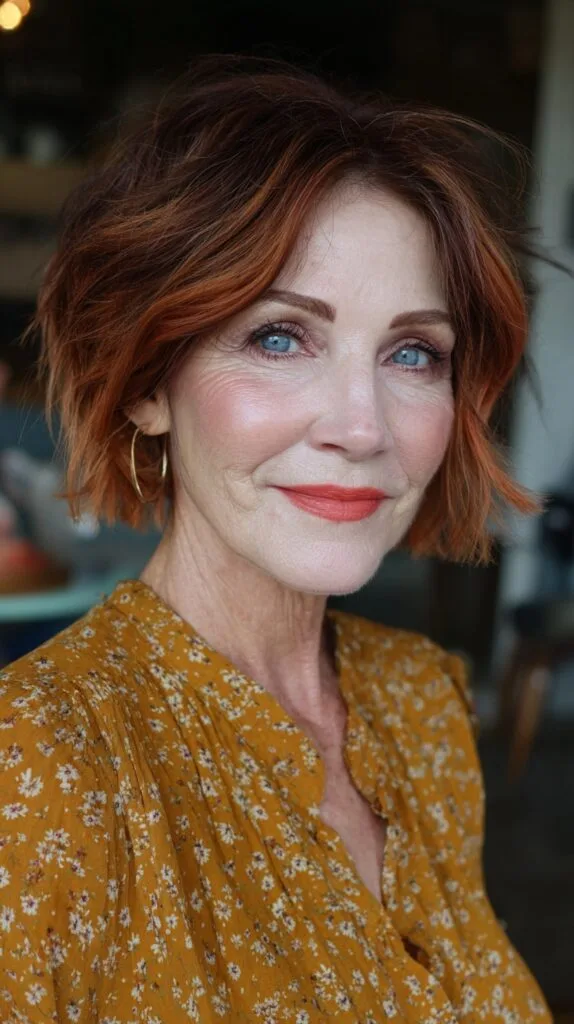 Textured Copper Bob with Face-Framing Layers