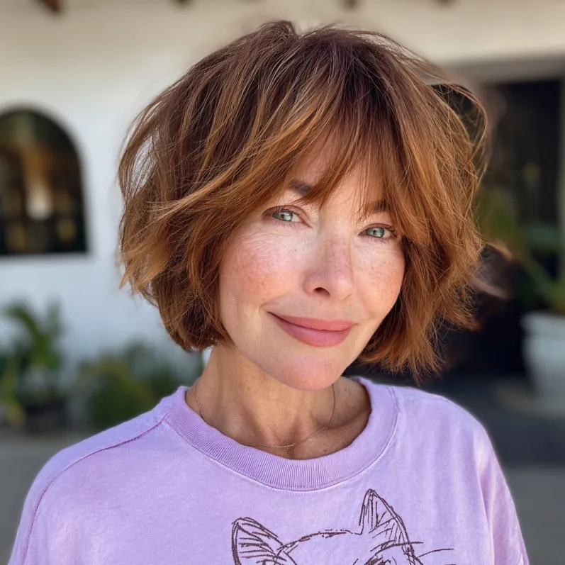 Textured Copper Bob with Soft Bangs