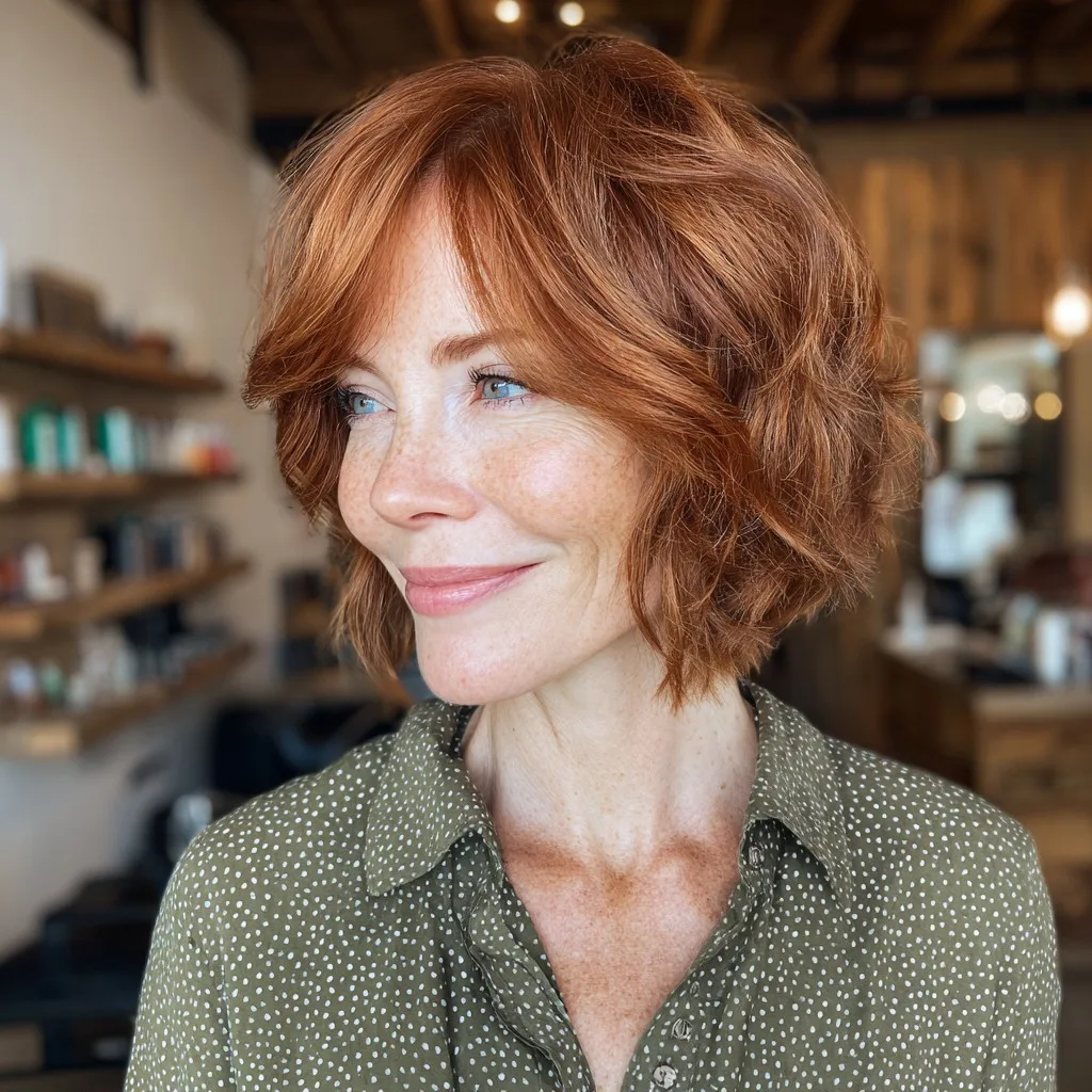 Textured Copper Bob with Soft Waves