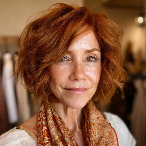 Textured Copper Bob with Soft Waves