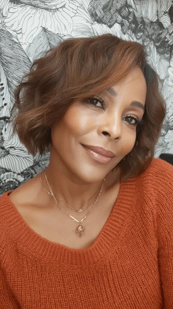 Textured Curly Lob with Subtle Warm Highlights
