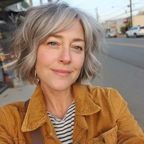 Textured Gray Bob with Effortless Waves
