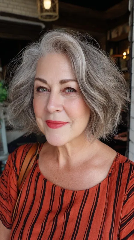 Textured Gray Bob with Lively Movement
