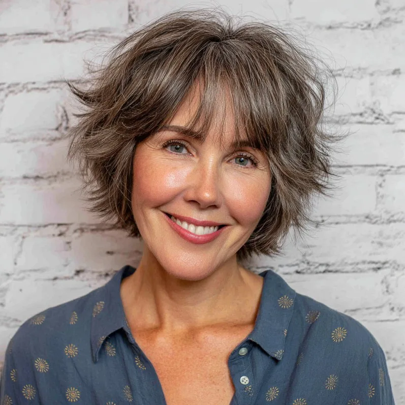 Textured Gray Bob with Playful Bangs