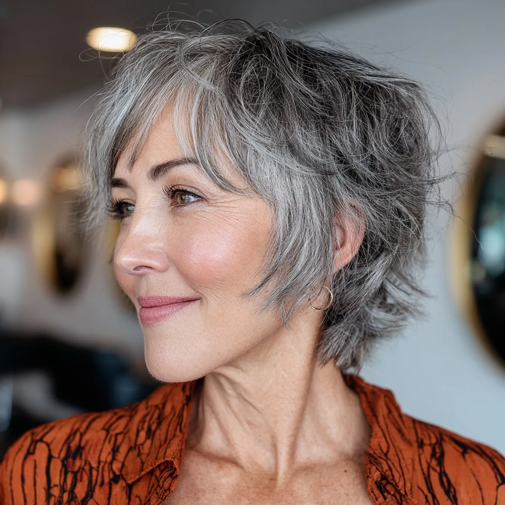 Textured Gray Shaggy Cut with Soft Layers