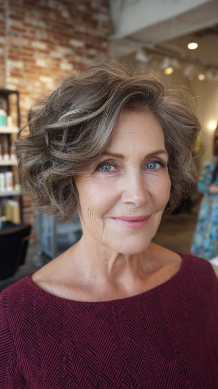 Textured Jagged Bob with Playful Curls