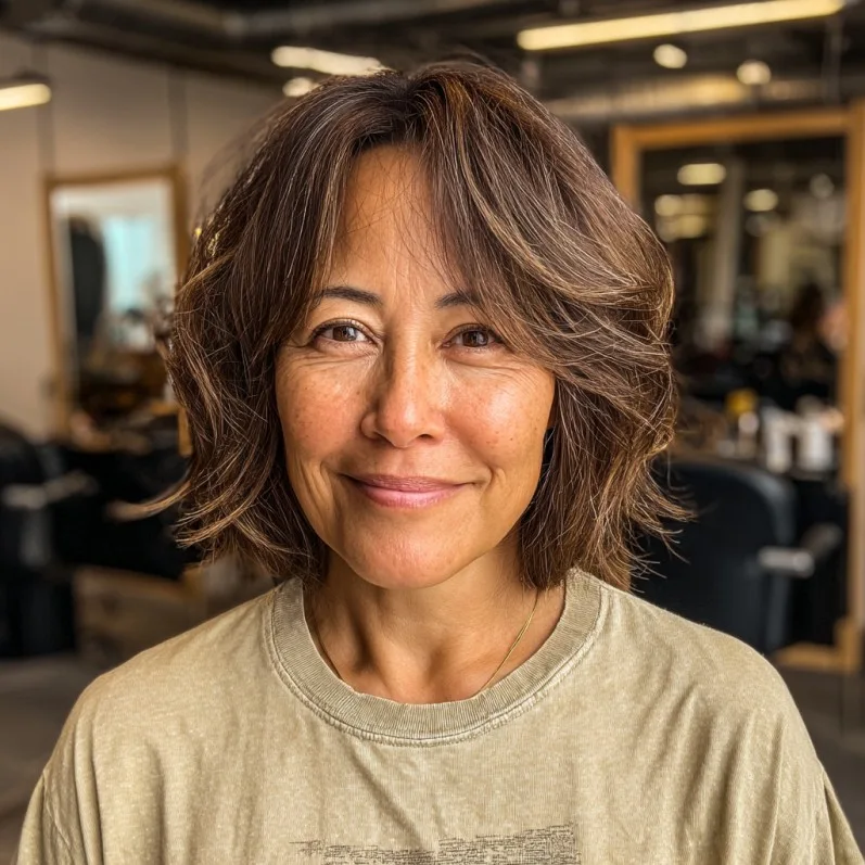 Textured Layered Bob with Face-Framing Bangs