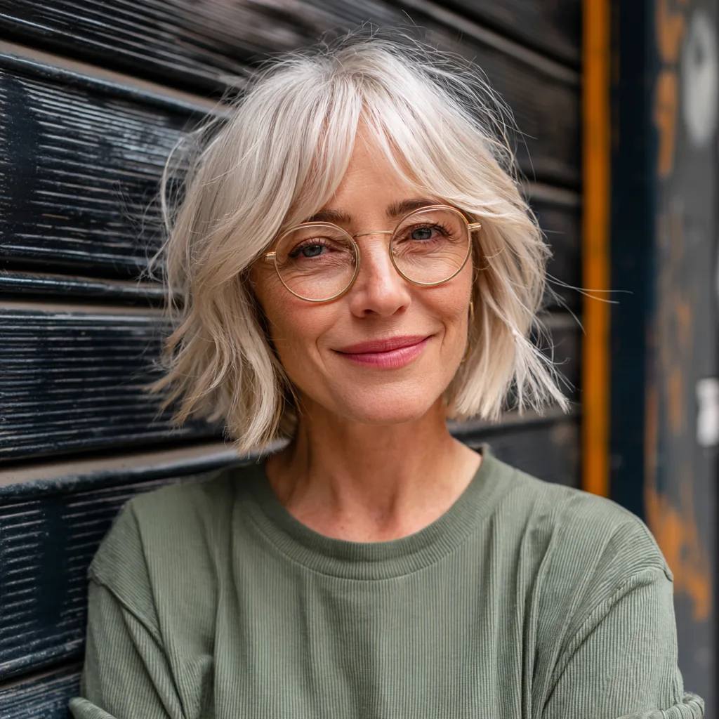 Textured Light Blonde Bob with Wispy Bangs