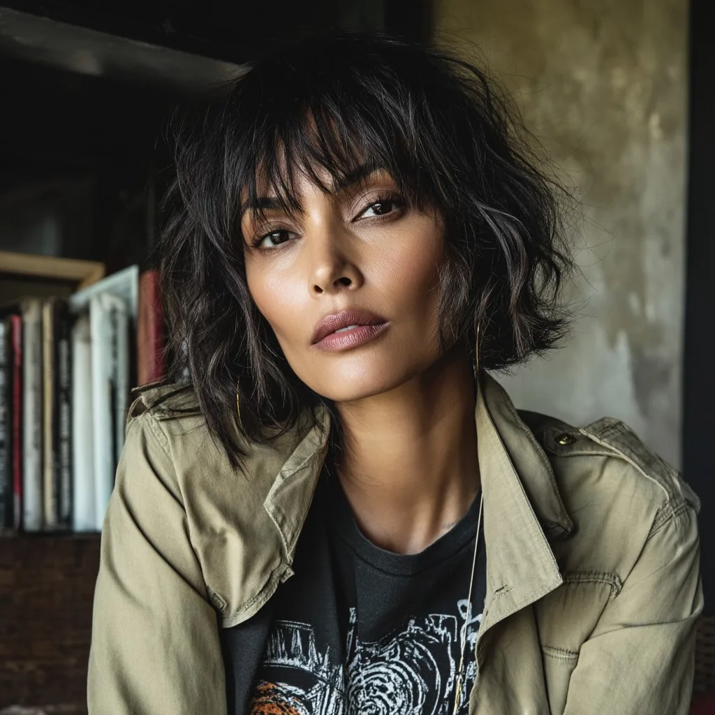 Textured Lob with Playful Bangs