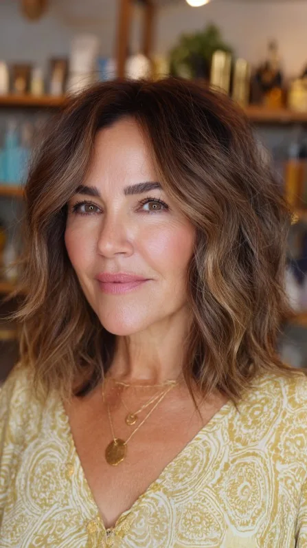 Textured Medium Bob with Warm Highlights