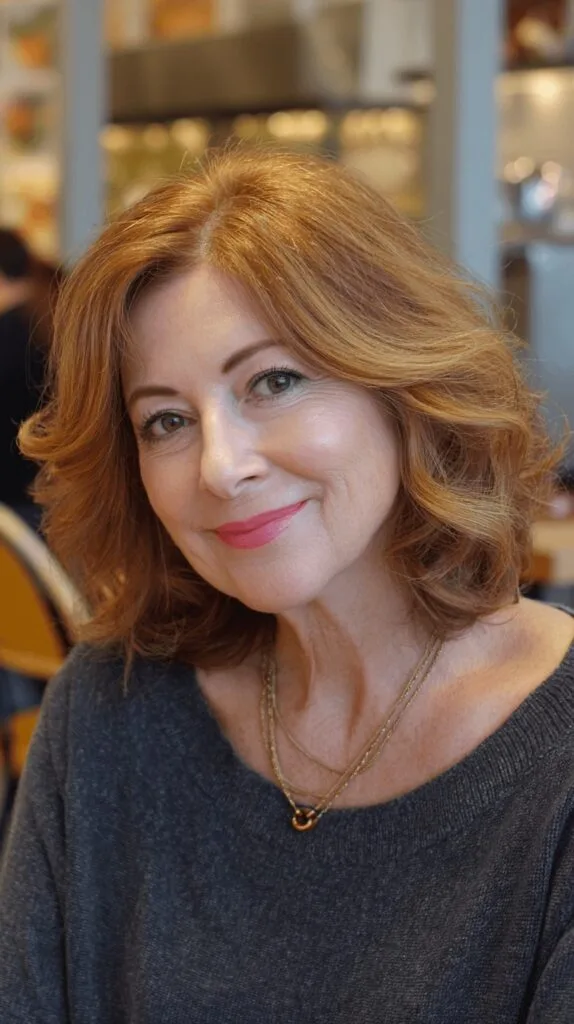 Textured Medium-Length Wavy Cut with Subtle Copper Highlights