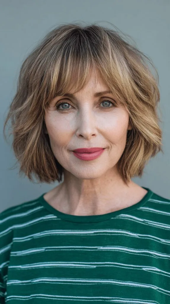 Textured Mid-Length Bob with Wispy Bangs