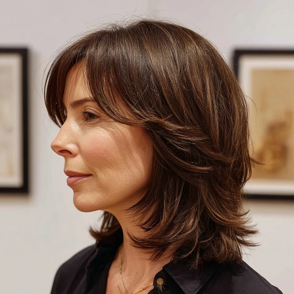 Textured Mid-Length Layered Cut with Face-Framing Highlights