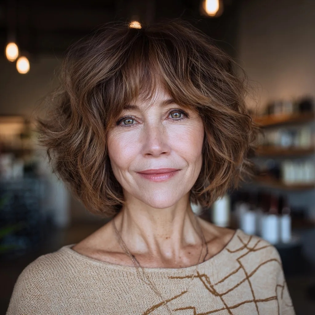 Textured Mid-Length Shag with Soft Bangs