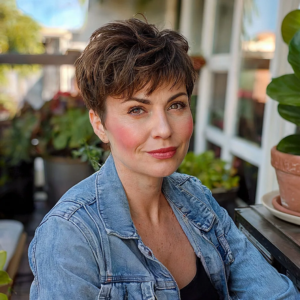 Textured pixie shag haircut for thick hair, ideal for women over 40 wanting control and shape