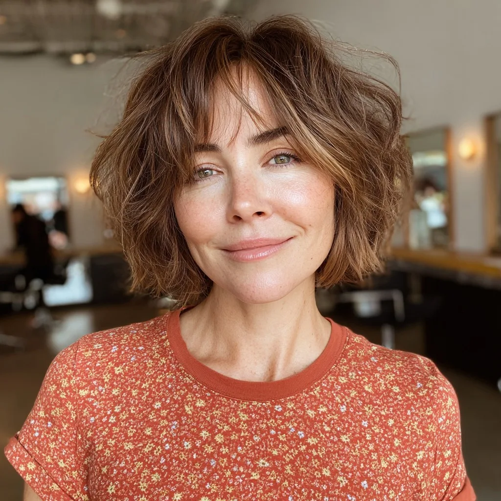 Textured Shaggy Bob with Feathered Bangs