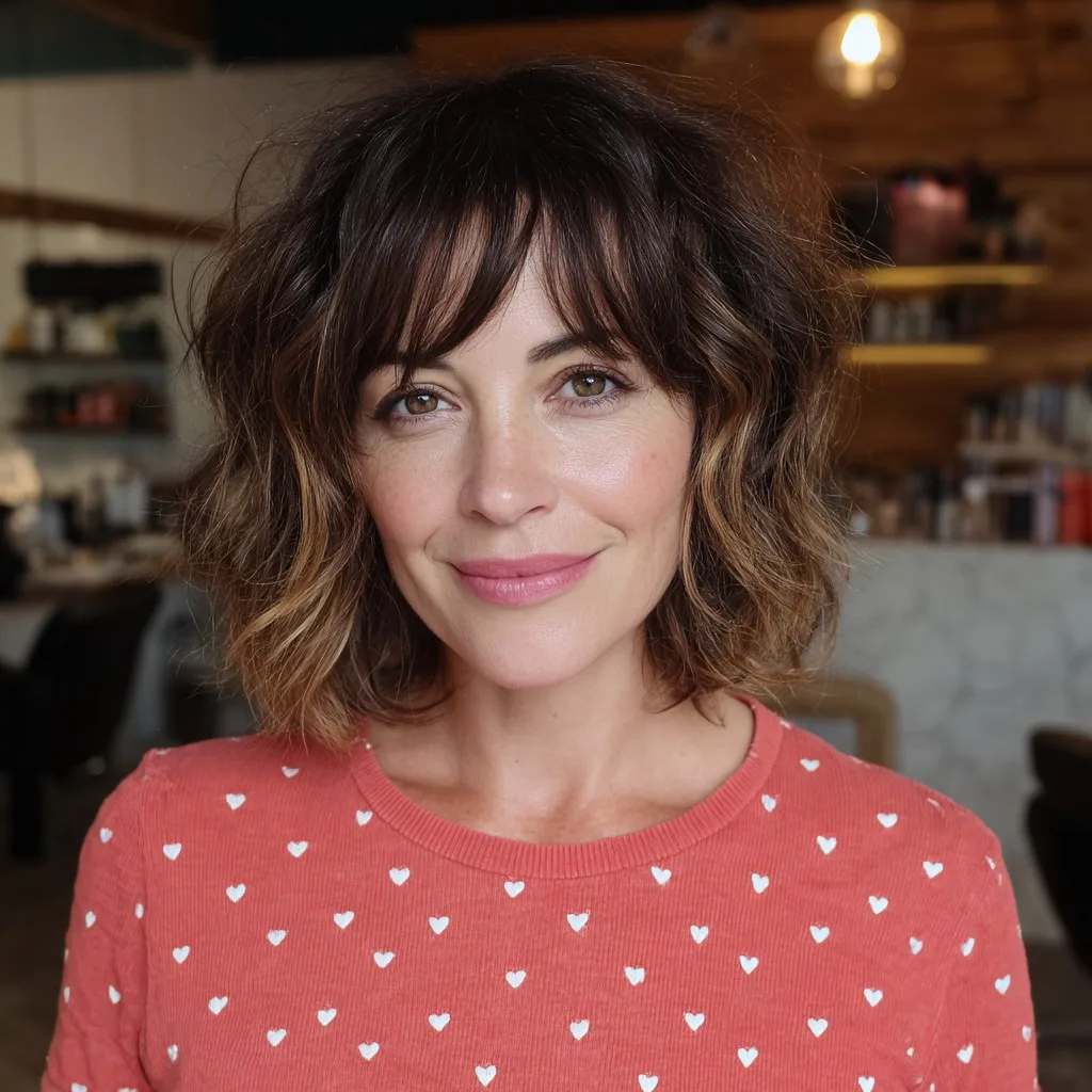 Textured Shaggy Bob with Wispy Curtain Bangs