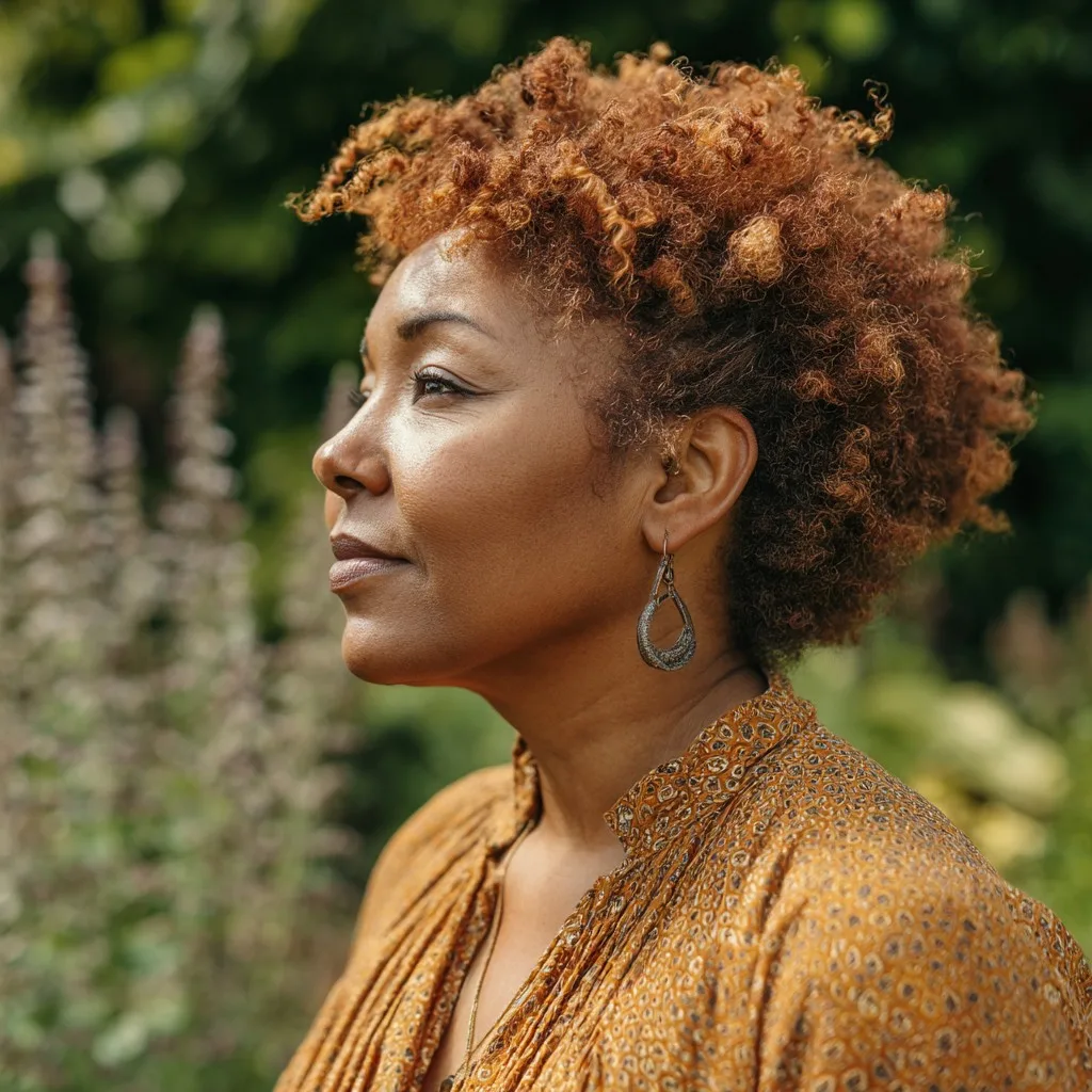 Textured Short Curly Cut with Vibrant Copper Highlights