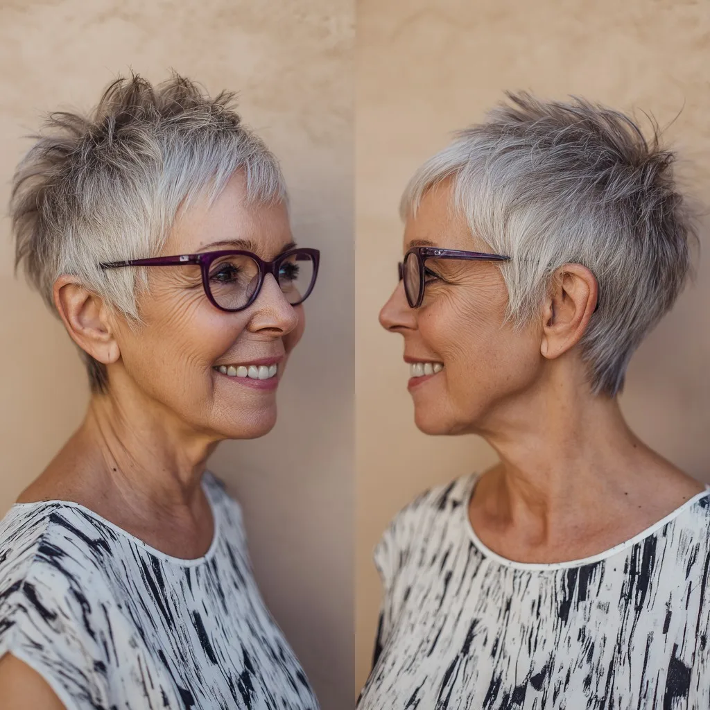 Textured Short Silver Pixie with Lively Volume