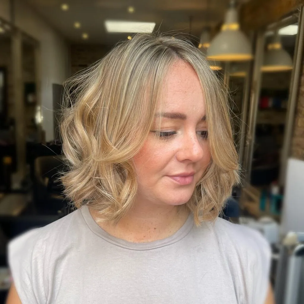 Textured Shoulder-Length Blonde Cut with Soft Waves
