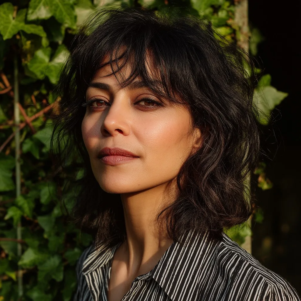 Textured Shoulder-Length Cut with Wispy Bangs