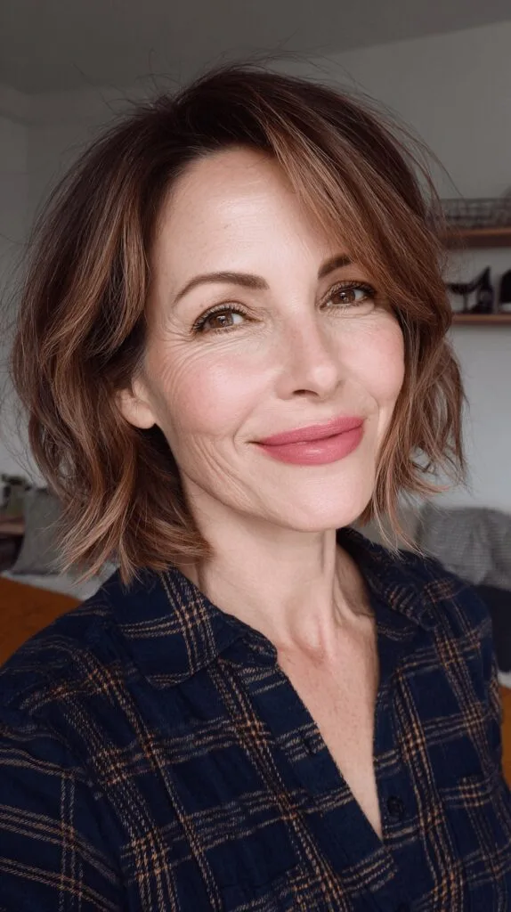 Textured Shoulder-Length Shag with Face-Framing Layers
