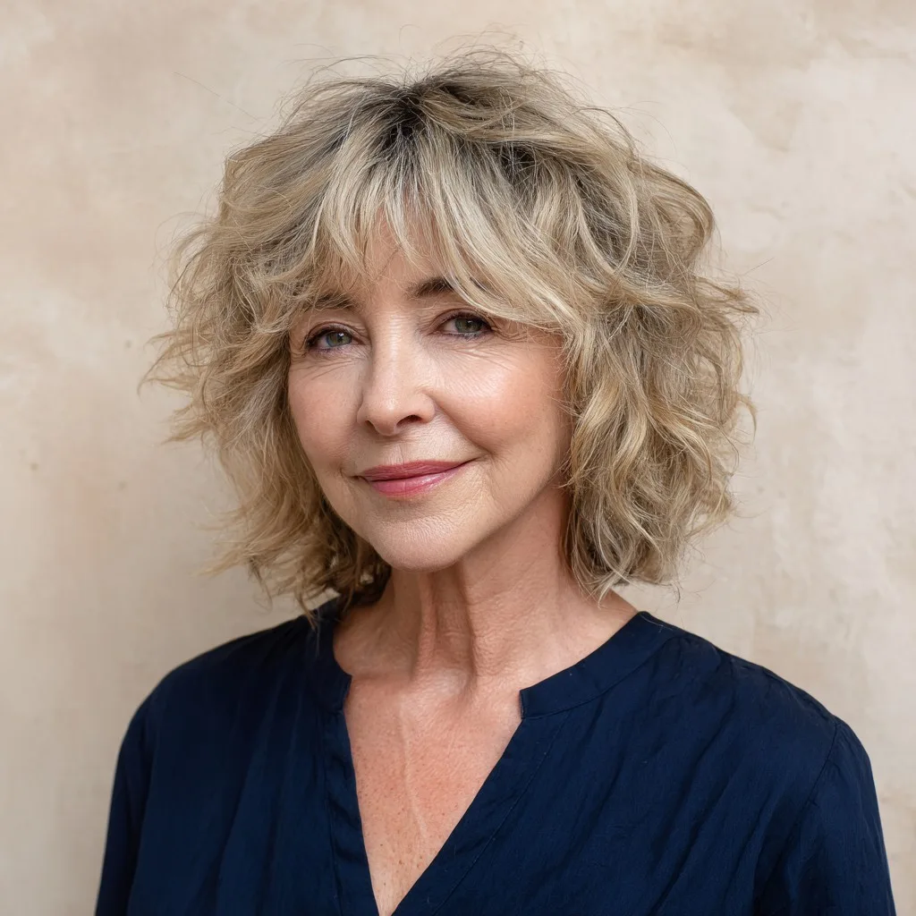 Textured Shoulder-Length Waves with Soft Bangs