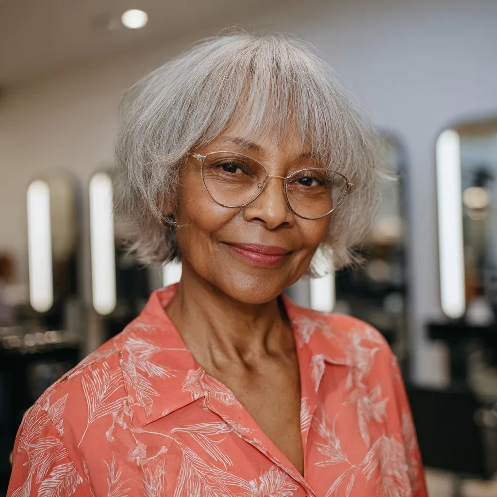 Textured Silver Bixie Shag with Soft Bangs