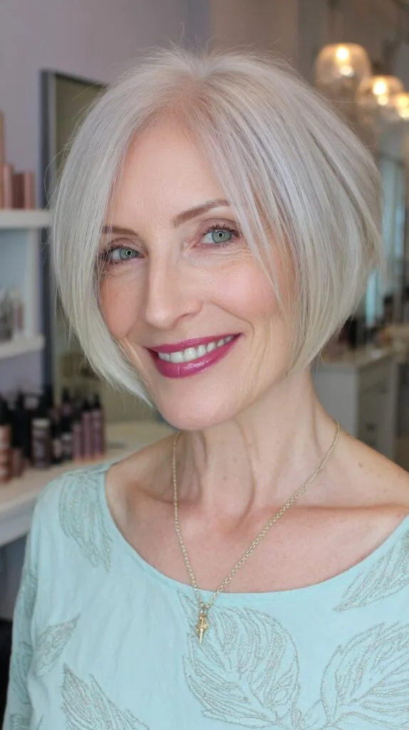 Textured Silver Blunt Bob with Soft Edges