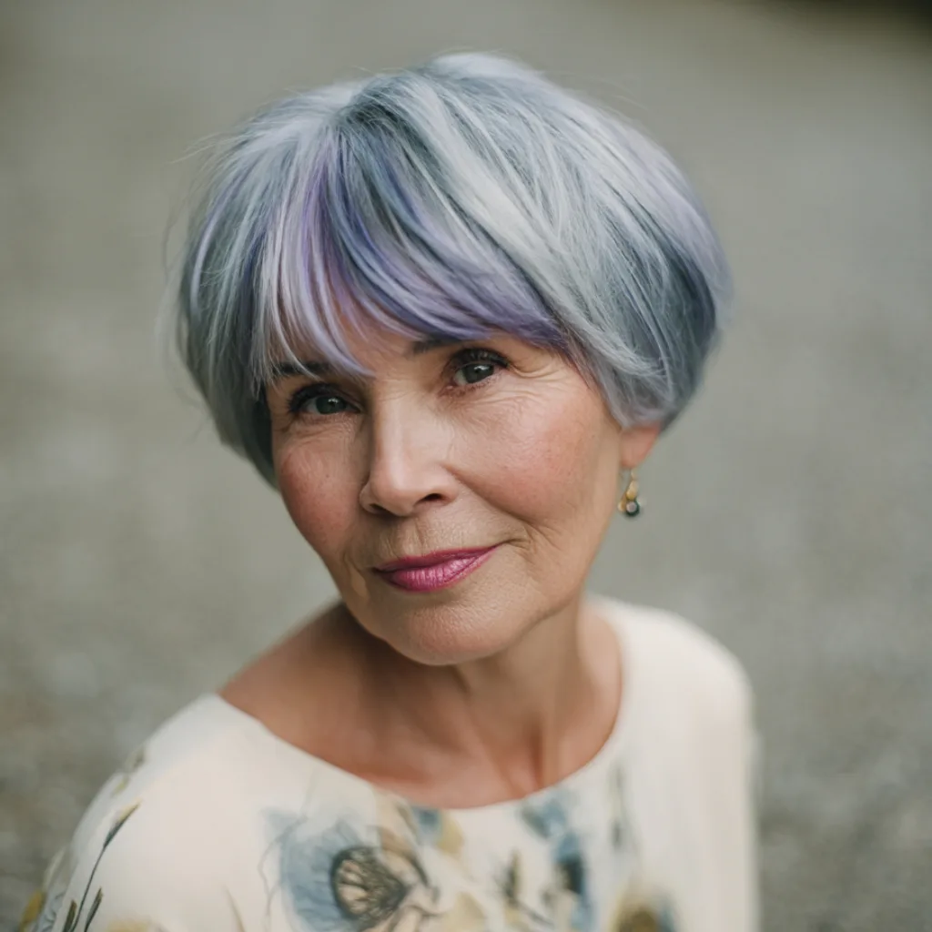 Textured Silver Bob with Lavender Highlights