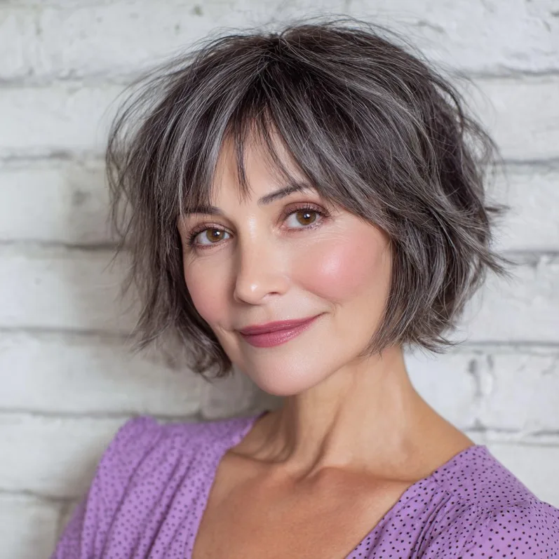 Textured Silver Bob with Playful Bangs