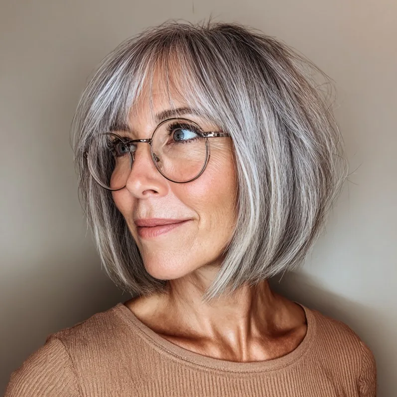 Textured Silver Bob with Soft Bangs