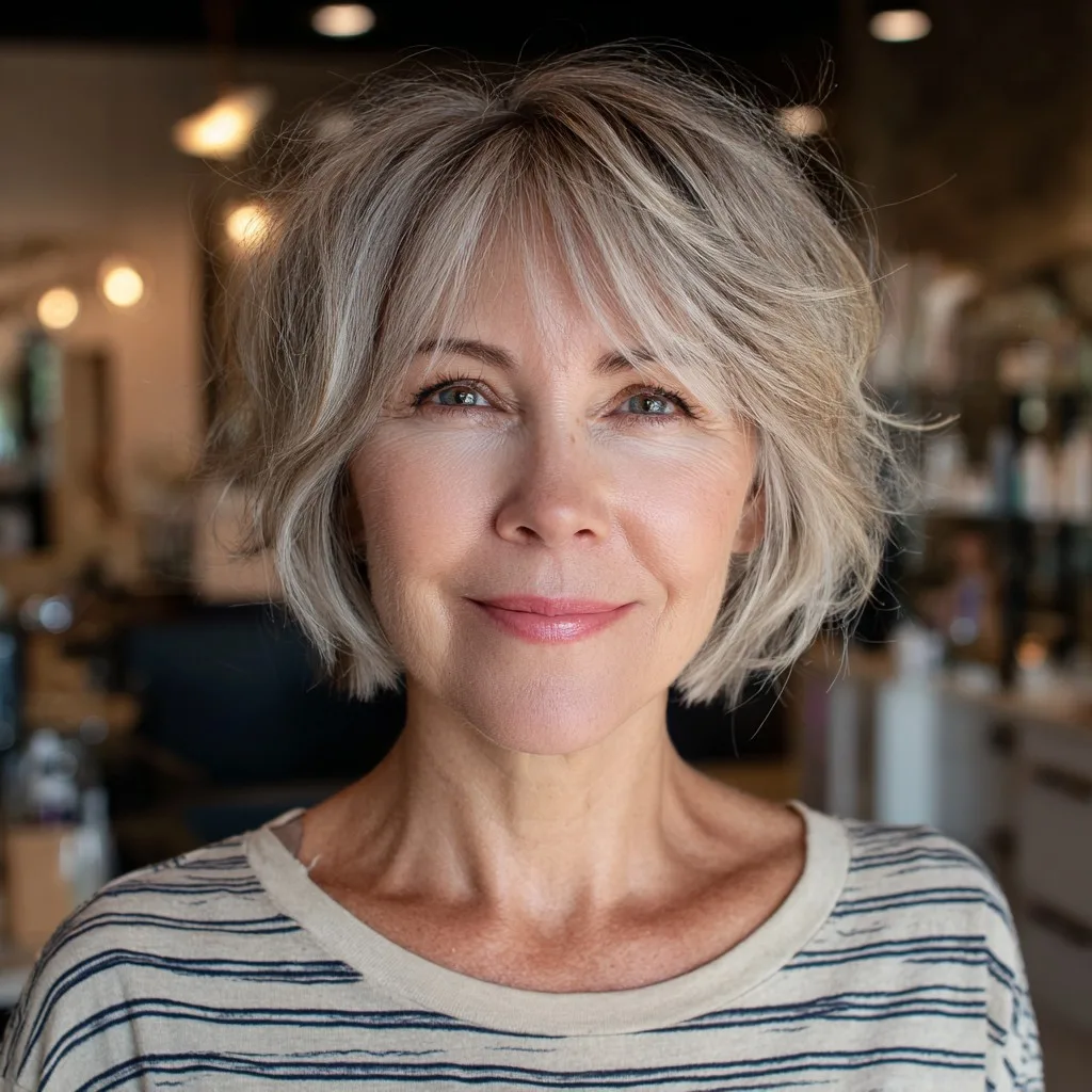 Textured Silver Bob with Soft Bangs