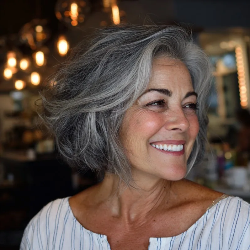 Textured Silver Bob with Soft Layers