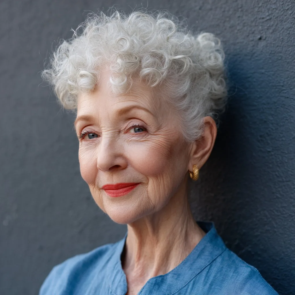 Textured Silver Curly Cut with Soft Volume