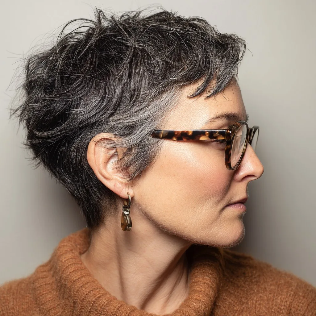 Textured Silver Mixie Cut with Defined Layers