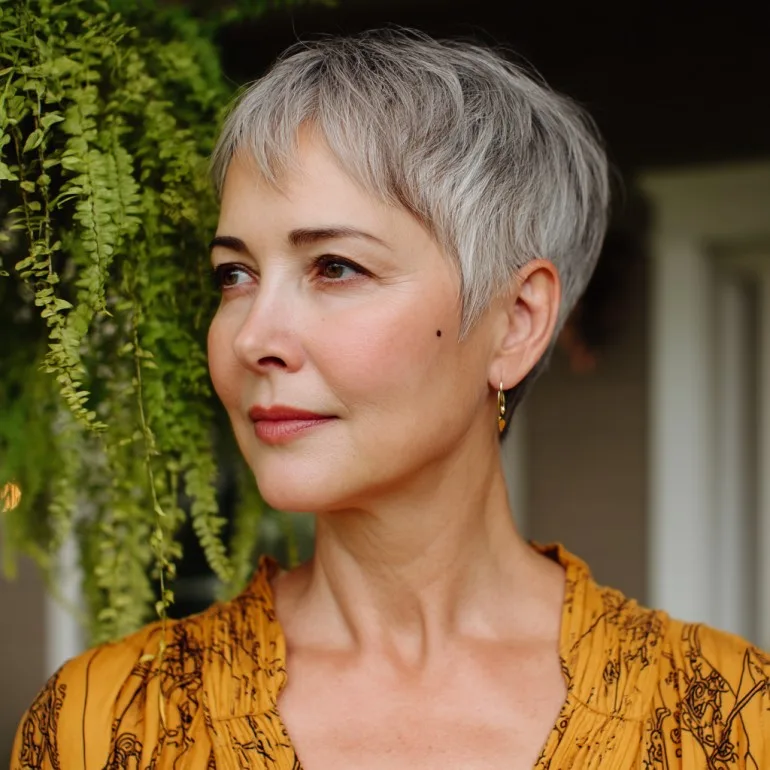 Textured Silver Pixie Cut with Soft Edges