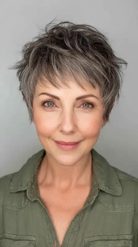 Textured Silver Pixie Cut with Soft Layers
