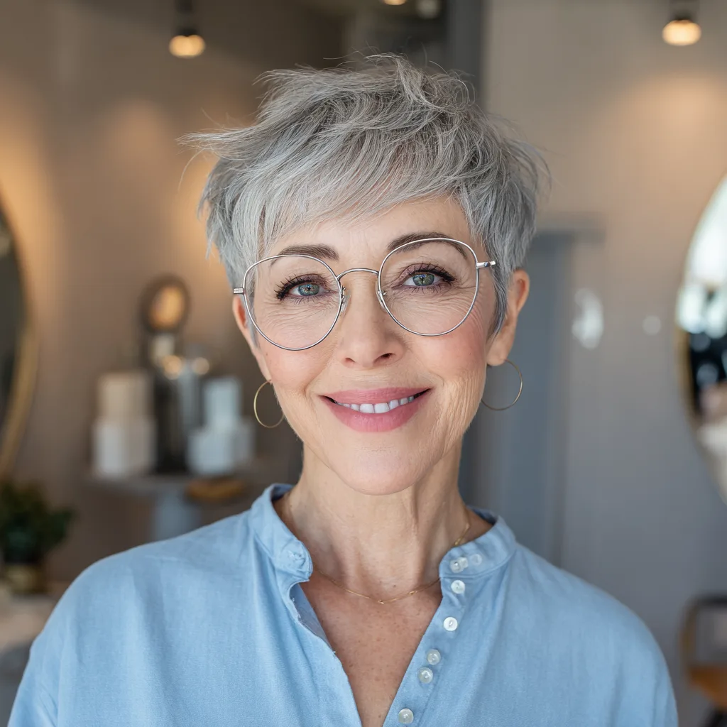 Textured Silver Pixie Cut with Soft Volume