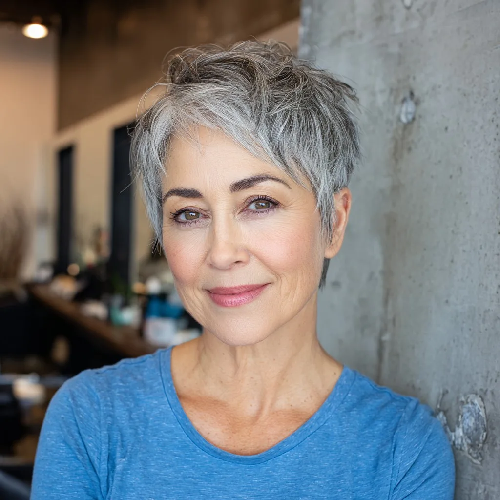 Textured Silver Pixie with Edgy Layers
